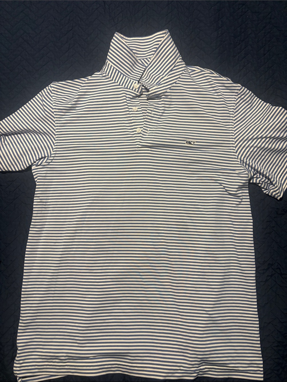 Vineyard Vines Navy and White Striped Performance Polo